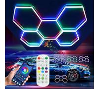 Lampe hexagonale RVB pour garage avec mode musique - Plafonnier hexagonal LED avec changement de couleur - Panneau LED pour garage - Éclairage de magasin LED pour sous-sol, salle de sport, bar,