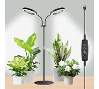 Lampe Horticole Led Spectre Complet,Lampe Plante Interieur avec Support,Deux Têtes Lampes de Croissance Horticoles,Led Horticole Minuterie Automatique 3/9/12H,3 Modes d'Éclairage (Modèle de bureau)
