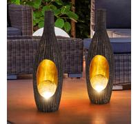 Lampe Itinéraires Solaire Éclairage D'Extérieur 2er IP44 Rotang Marron Batterie