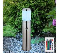 Borne E27 lampadaire terrasse lumière extérieure détecteur de mouvement Etanche IP44, acier inoxydable, télécommande dimmable, 1x LED RGB 8,5W 806Lm, DxH 14x50 cm