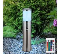 Borne E27 lampadaire terrasse lumière extérieure détecteur de mouvement Etanche IP44, acier inoxydable, télécommande dimmable, 1x LED RGB 8,5W 806Lm, DxH 14x50 cm