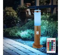 Lampe de socle avec détecteur de mouvement, aspect bois, borne d'éclairage extérieur, acier inoxydable, télécommande à intensité variable, RGB LED 8,5W 806Lm blanc chaud, DxH 7,6 x 45 cm