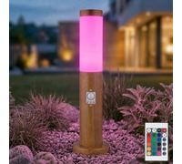 Lampe de socle avec détecteur de mouvement, aspect bois, borne d'éclairage extérieur, acier inoxydable, télécommande à intensité variable, RGB LED 8,5W 806Lm blanc chaud, DxH 7,6 x 45 cm