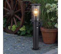 Lampadaire, éclairage de chemin, lampe de jardin, lampe d'extérieur, métal, noir, verre, fumée, détecteur de mouvement, acier inoxydable, 1x E27, H 60 cm
