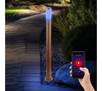 Borne d'éclairage avec détecteur de mouvement lampe d'extérieur capteur lampadaire aspect bois, contrôle app CCT, acier inoxydable, 1x Smart RGB LED 8,5W 806Lm, DxH 12,7x110cm