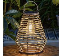 Lampe Lantern solaire suspendue Maris Marron Style Rotin LED Blanc Chaud