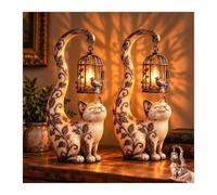 Lampe Lanterne Vintage Chat En Résine, Déco Table Figurine (1 PCS) | Statue De Chat Rétro Avec Lanterne Suspendue, Petit Gardien De Chaleur Pour Coin Confortable(2PCS)