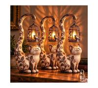 Lampe Lanterne Vintage Chat En Résine, Déco Table Figurine (1 PCS) | Statue De Chat Rétro Avec Lanterne Suspendue, Petit Gardien De Chaleur Pour Coin Confortable(3PCS)
