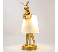 Lampe lapin Lampe de table Animal Rabbit Lapin or Belle lampe de table en forme de lapin Lampe de chevet pour chambre à coucher Abat-jour en tissu blanc Veilleuse décorative E27 Lampe de bureau Rétro