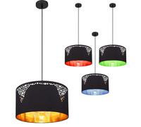 Lampe LED à intensité variable avec télécommande Lampe à suspendre noire Table à manger ronde dorée Lampe de salon, changement de couleur RGB, textile métal noir, 4W 470 lm blanc chaud, DxH 38x120 cm