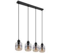 Lampe LED à suspendre 4 flammes Lampe de salon Lampe de table à manger Verre ambre, bande décorative Fleur de vie, 4x 7W 4x 806lm blanc chaud, LxH 71 x 120 cm