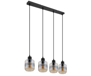 Lampe LED à suspendre 4 flammes Lampe de salon Lampe de table à manger Verre ambre, bande décorative Fleur de vie, 4x 7W 4x 806lm blanc chaud, LxH 71 x 120 cm