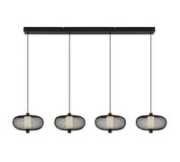 Lampe LED à suspendre 4 flammes Lampe de table à manger Tressage métallique Lampe à suspendre noire Lampe de salon, opale, 20W 1500lm blanc chaud, LxH 116,5 x 22 x 150 cm