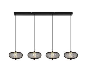 Lampe LED à suspendre 4 flammes Lampe de table à manger Tressage métallique Lampe à suspendre noire Lampe de salon, opale, 20W 1500lm blanc chaud, LxH 116,5 x 22 x 150 cm