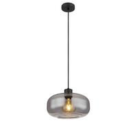 Lampe LED à suspendre Lampe de table à manger verre fumé salon rond noir, métal rétro, 1x E27 filament LED blanc chaud, DxH 28x120 cm