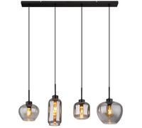 Lampe LED à suspendre verre fumé Lampe à suspendre verre salle à manger noir, métal, 4x E27 filament LED blanc chaud, LxlxH 99,5x24x120 cm