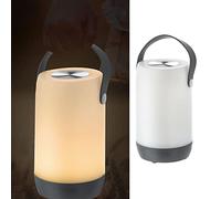Lampe LED avec fonction tactile - Lampe de tente - Hauteur : 19 cm - Gris et blanc - Pour l'extérieur - Alimentation par batterie IP44 - Lampe à anse (1 lampe LED gris/blanc)