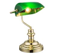 Lampe LED Banker Lampe de table Lampe d'appoint chambre à coucher, style rétro vintage, métal laiton vert, 1x E27 LED blanc chaud, HxLxB 36x26x19 cm