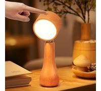 Lampe LED champignon en bois, veilleuse rechargeable portable sans fil tactile avec intensité variable en continu, rotation à 300 degrés réglable, petite lampe à piles pour cadeau d'anniversaire