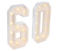 Lampe LED chiffre 3D lumineuse 60 lettres lumineuses lumière blanche chaude pour fêtes d'anniversaire, anniversaires et autres célébrations