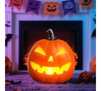 Lampe LED citrouille décorative d'Halloween - Décoration d'automne - Lanterne avec visage en plastique - Bougies LED - Figurines de citrouille - Décoration de table lumineuse pour Halloween - Pour