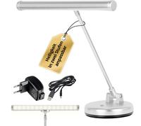 Showlite PL-1-SL-KW Lampe de Piano LED - Lampe de piano avec 15 LEDs - lumière blanc froid en 2 niveaux - hauteur 36 cm - alimentation par USB, secteur ou piles - argent mat