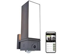 Lampe LED CUBA pour caméra extérieure réglable rotative à 90° avec détecteur de mouvement et caméra, caméra de surveillance Full HD et interphone, avec carte SD 16 Go, compatible avec Alexa et Google