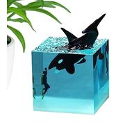 Lampe LED Cube - Figurine de baleine en résine océan, cube de plongée à bosse qui brille dans le noir, veilleuse décorative | Ornement de table en résine époxy, lampe LED vive pour chambre à coucher,