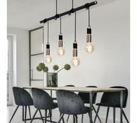 Lampe LED de salle à manger suspendue Lampe à suspendre en laiton noir Lampe à suspendre à 4 flammes, réglable en hauteur par enroulement, 4x E27 douilles, LxlxH 100x6x120 cm