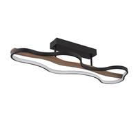 Lampe LED design en bois Plafonnier noir courbé Lampe de salon Moderne, métal, 30W 1000Lm blanc chaud, L 80,6 cm