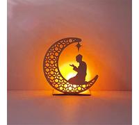 Lampe LED en bois Décoration Ramadan Crescent lune étoile bougie musulman islam Eid Ramadan festival décorations croissant de lune veilleuse pour fêtes, cadeau à la maison (E)