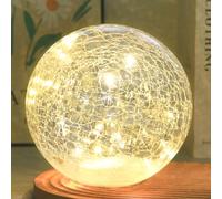 Lampe LED en forme de globe craquelé à piles avec minuteur, orbe en verre éclairé pour salon et festival, décoration de Noël, veilleuse d'intérieur lumineuse, lampe de table sphère pour cadeau de mère