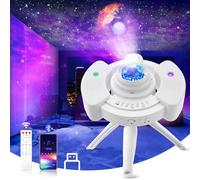 Lampe Projecteur LED Étoile, 4 en 1 Projecteur de Veilleuse Rotatif avec Rotation 360° & Bluetooth & Enceinte & Remote & Timer, Projecteur pour Enfants Adultes, Fête Anniversaire Chambre Home (L)