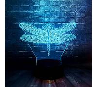 Lampe Led libellule animal abstrait, Veilleuse 3D pour Enfant Bébé, Lampe de Chevet USB Veilleuse Illusion pour Garçons Filles, 16 Couleurs Changeantes avec Télécommande pour Vacances, Anniversaire