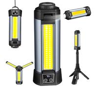 Lampe LED multifonction 12 en 1 - Batterie magnétique et barre télescopique - Lampe de camping LED rechargeable - Lampe de travail - Lampe d'atelier - Fonction batterie externe - Pour jardin