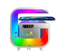 Lampe LED multifonction - Haut-parleur Bluetooth intelligent, chargeur sans fil, réveil RVB et veilleuse (noir) (blanc)