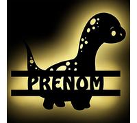 Lampe Led Murale En Bois Gravé - Veilleuse Déco Dinosaure Pour Filles Et Garçons Avec Prénom Personnalisé - Idée De Cadeau Pour Anniversaires, Baptêmes - Couleur Au Choix - Fonctionne À Piles