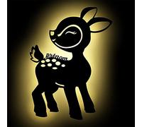 Lampe Led Murale En Bois Gravé - Veilleuse Déco Faon Avec Prénom Personnalisé Pour Filles Et Bébés - Idée De Cadeau Pour Anniversaires, Baptêmes, Naissance - Couleur Au Choix