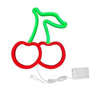 Lampe LED néon décorative en forme de cerise, alimentée par batterie USB, idéale pour un mariage, un anniversaire, Noël ou la décoration d'intérieur, 23 x 19 cm (Forme de cerise d'éclairage rouge)