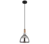 Lampe LED noire suspendue Lampe moderne de salle à manger, suspension de table de salle à manger imitation bois fumée verre, métal mat, 1x E27 filament LED blanc chaud, DxH 20x120 cm