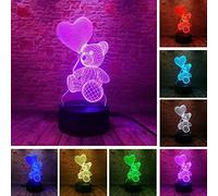 Lampe Led ours de bande dessinée, Veilleuse 3D pour Enfant Bébé, Lampe de Chevet USB Veilleuse Illusion pour Garçons Filles, 16 Couleurs Changeantes avec Télécommande pour Vacances, Anniversaire