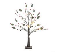 Lampe LED pour sapin de Noël avec baies rouges et feuilles vertes, 63 cm, blanc chaud, alimentation USB, décoration pour intérieur ou extérieur