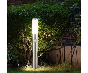 Lampe LED pour socle avec prise de courant Lampe d'allée extérieure avec détecteur de mouvement Lampe LED pour borne de jardin Acier inoxydable, 1x9W 810lm 3000K, DxH 7,6x 60 cm
