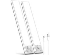 Lampe LED Rechargeable Cuisine Reglette, 2200mAh USB Sans Fil Lampe Detecteur de Mouvement Interieur 3 Couleurs Dimmable Placard Eclairage Magnétique Lampe d'Armoire pour Escalier Dressing, 2 Pack