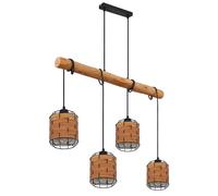 Lampe LED suspendue 4 flammes Abat-jour Lampe suspendue aspect bois Lampe de salon à orienter, métal plastique, noir brun, 4x 7W 4x 806lm blanc chaud, LxlxH 85x15x140 cm