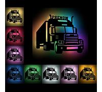 Lampe Led USB Murale En Bois Gravé avec changement de couleur - Veilleuse Déco Camion Avec Prénom Personnalisé Pour Garçons Et Filles - Idée De Cadeau Pour Anniversaires, Baptêmes, Naissance