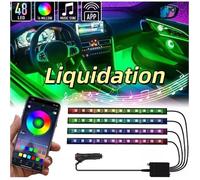 Lampe LED Voiture Interieur -1 set=4pcs 48 RGB Bande LED Voiture, Accessoire Voiture Interieur, Cadeau Decoration Voiture