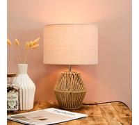 HOME DECO FACTORY Lampe de table Lina, corde tressée, abat-jour lin beige, H40 cm
