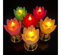 Lampe lotus colorée à fond doré avec simulation de bougie LED pour décoration d'intérieur et cérémonies spirituelles avec Guanyin et Dieu de nous (rouge)