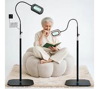 Lampe loupe 10x avec éclairage, lampadaire loupe 3-en-1, 5 Couleurs, intensité réglable, idéale pour Les Seniors, la Lecture, la Peinture, Les Loisirs créatifs, la Couture et Les travaux de précision